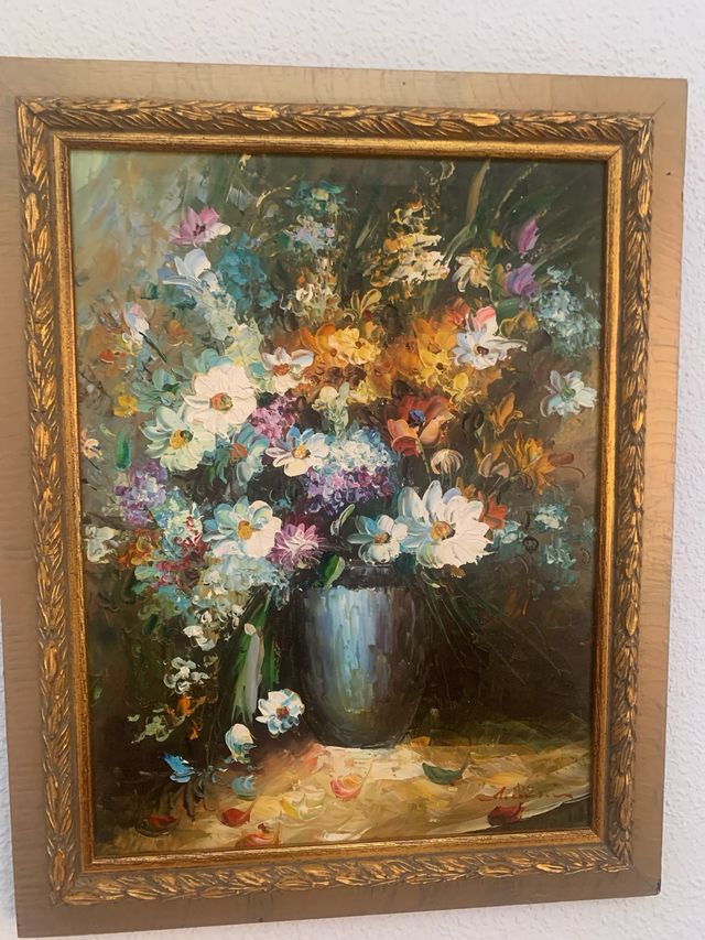 Cuadro flores óleo, multicolor