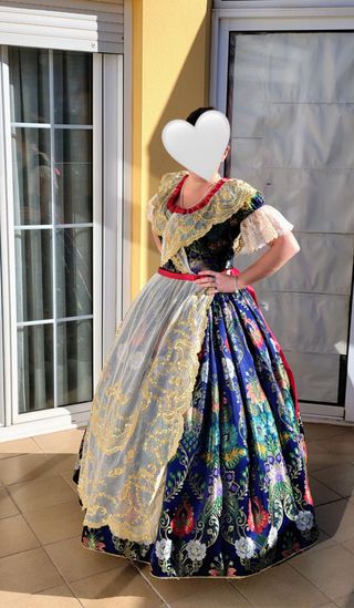 Traje Fallera Talla M/38 Azul y Dorado