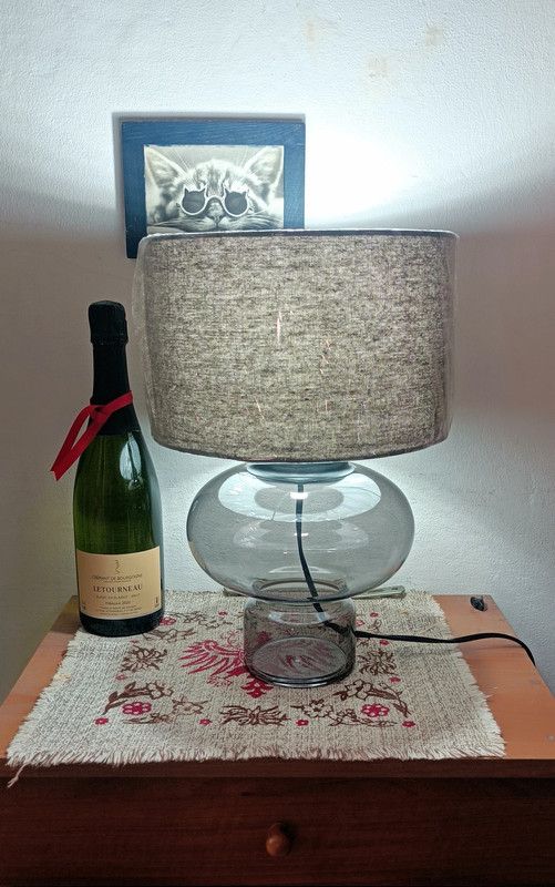 Lampada Fumé Vetro nuova 38cm Tessuto