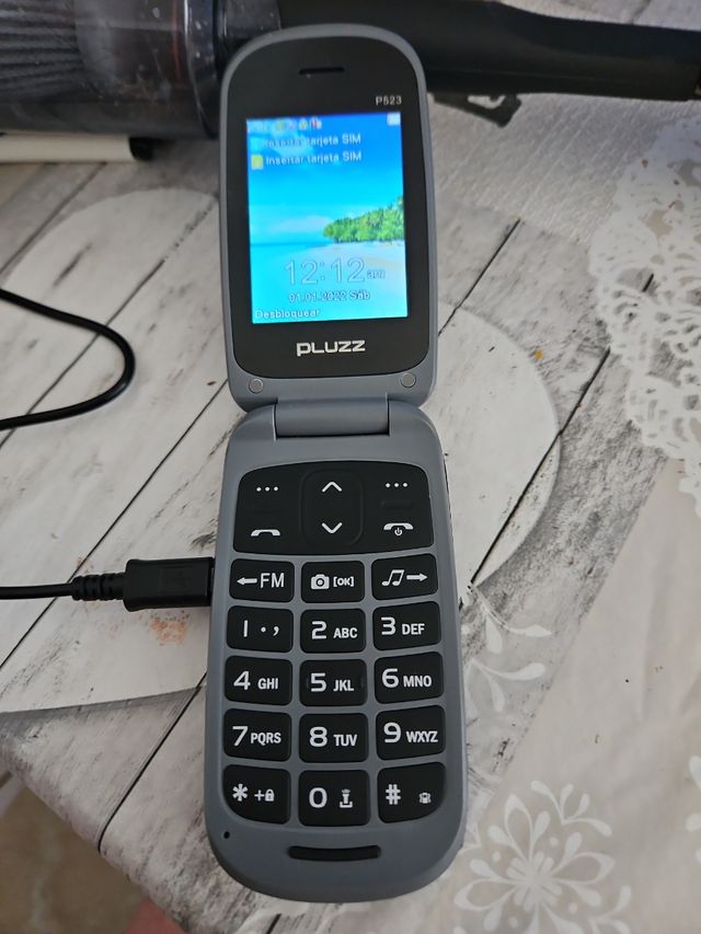PLUZZ P523 - Teléfono móvil plegable gris con tapa