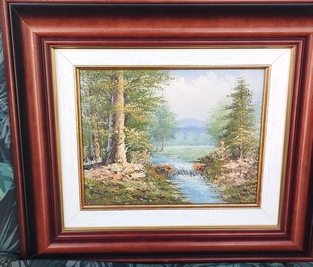 Cuadro paisaje, madera, marrón