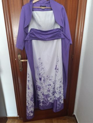 Vestido largo morado y blanco