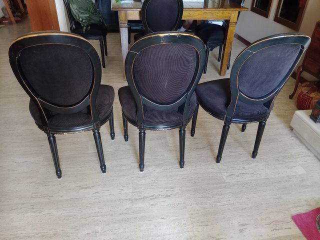 3 Sillas Comedor Luis XVI - Negro/madera aviejada