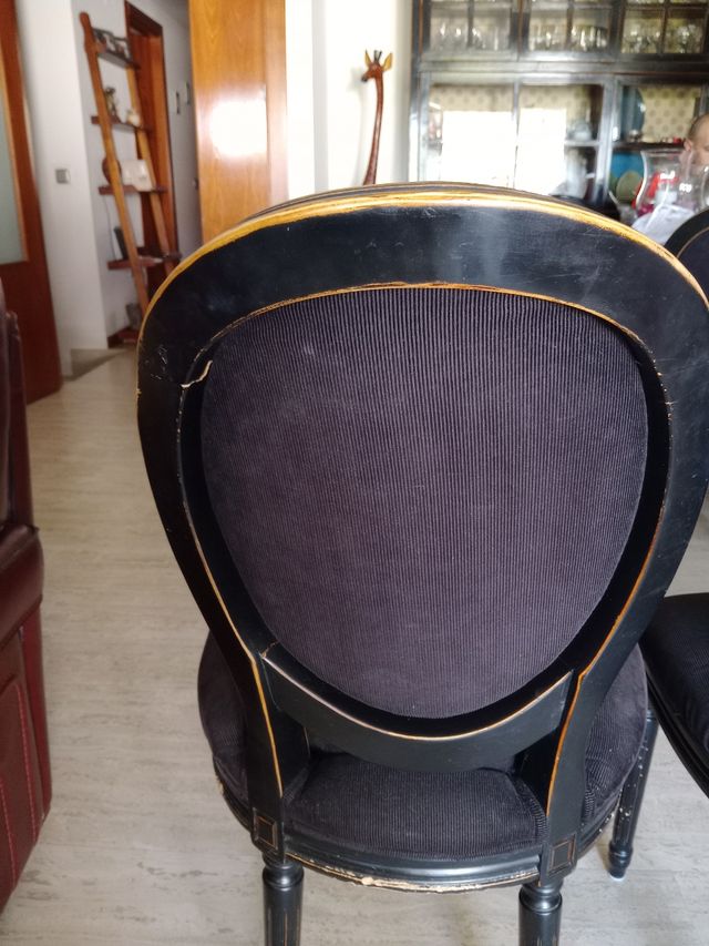 3 Sillas Comedor Luis XVI - Negro/madera aviejada