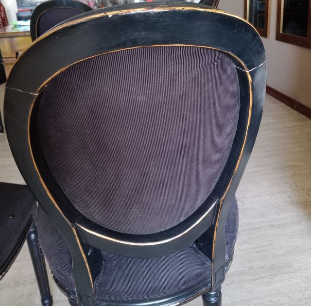 3 Sillas Comedor Luis XVI - Negro/madera aviejada