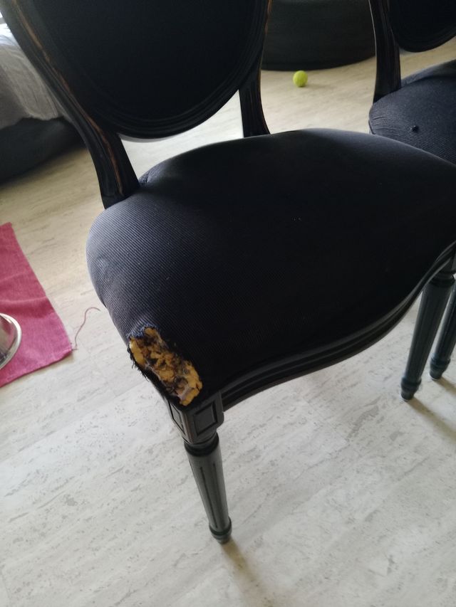 3 Sillas Comedor Luis XVI - Negro/madera aviejada