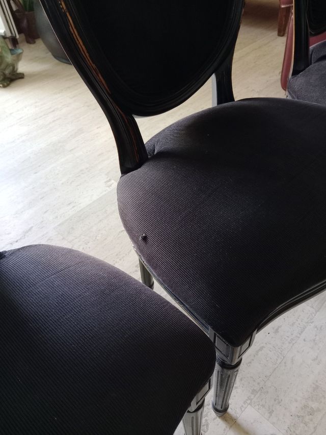 3 Sillas Comedor Luis XVI - Negro/madera aviejada