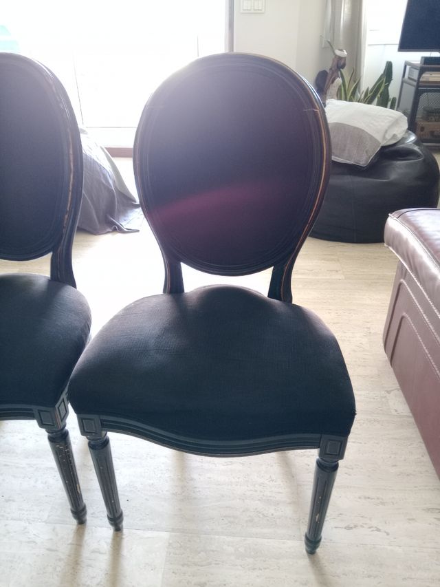 3 Sillas Comedor Luis XVI - Negro/madera aviejada