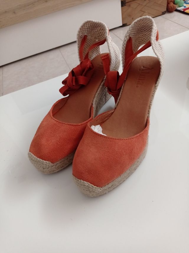 Espardeñas piel coral nuevas sin estrenar