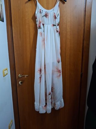 Vestito lungo floreale bianco rosa