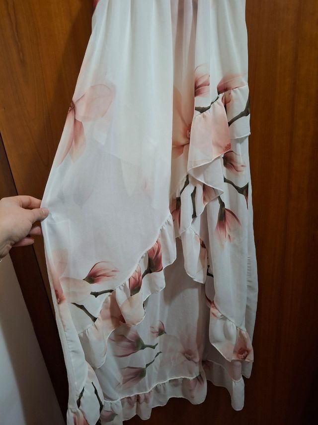 Vestito lungo floreale bianco rosa