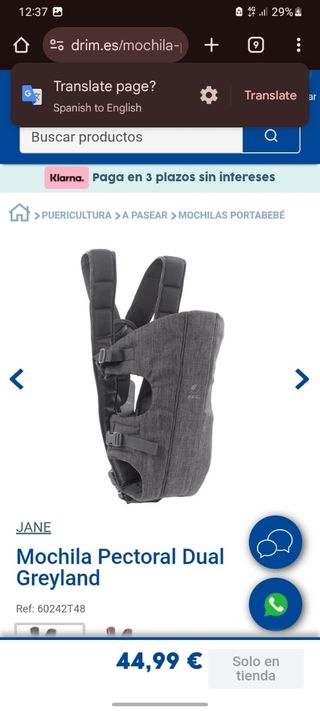 Mochila portabebés Jané Gris