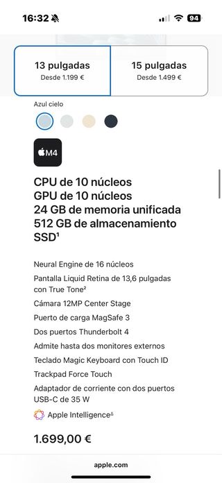 Macbook Air 13,6 M4 Azul NUEVO