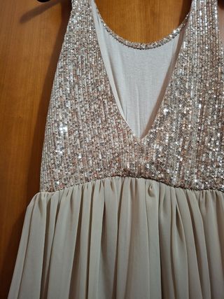 Vestito paillettes beige e oro