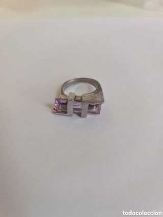 #1030 anillo plata 925 y piedra translúcida morada
