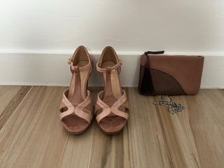 Sandalias tacón rosa-marrón
