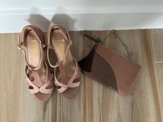 Sandalias tacón rosa-marrón