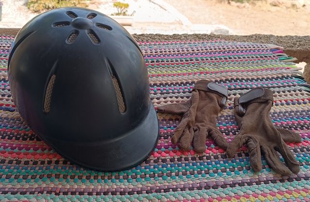 Casco equitación 48-52cm + guantes