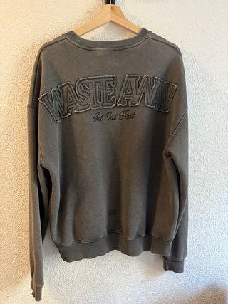 Hoodie Hombre Sudadera Bordada ZARA Hombre Gris Algodón Sudadera