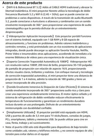 Proyector Portátil 1080P Full HD con Soporte 4k