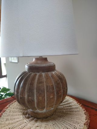 Lámpara sobremesa madera - marrón y blanco