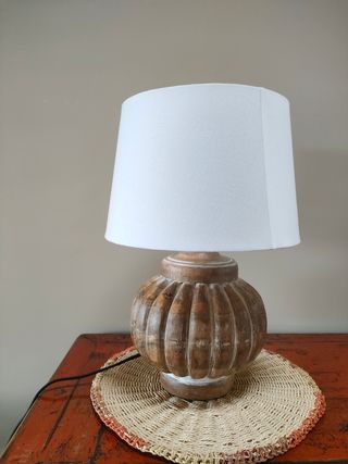 Lámpara sobremesa madera - marrón y blanco
