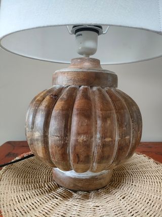 Lámpara sobremesa madera - marrón y blanco