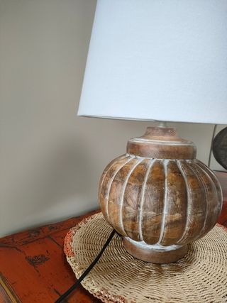 Lámpara sobremesa madera - marrón y blanco