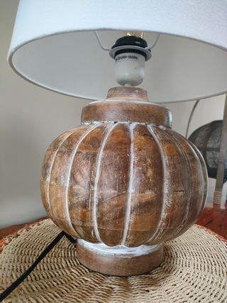 Lámpara sobremesa madera - marrón y blanco