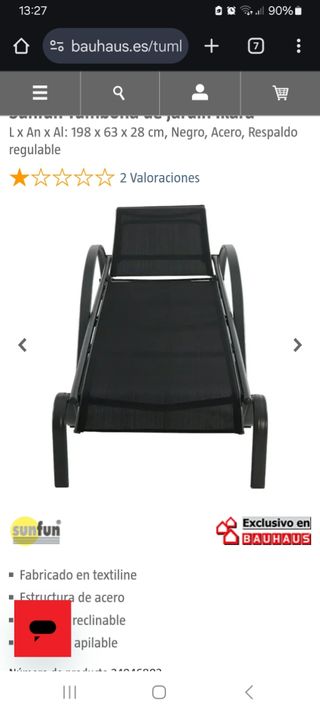 4 Tumbonas Sunfun Negras - Acero