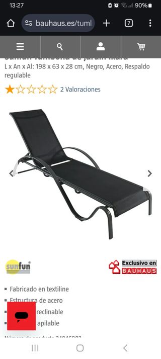 4 Tumbonas Sunfun Negras - Acero