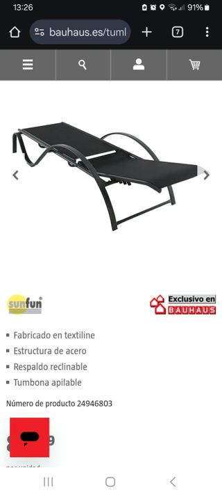 4 Tumbonas Sunfun Negras - Acero