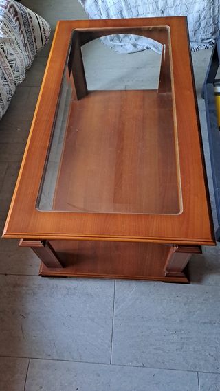 Mesa centro madera cristal
