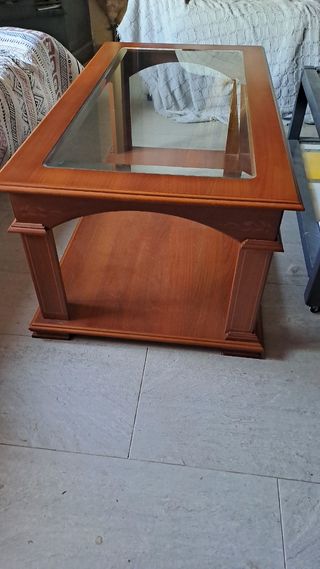 Mesa centro madera cristal