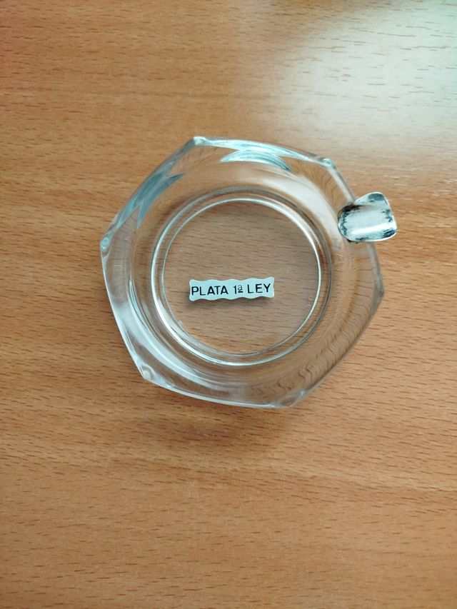 Cenicero cristal y Plata de Ley