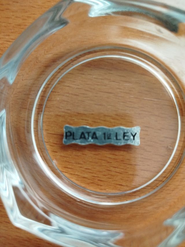 Cenicero cristal y Plata de Ley