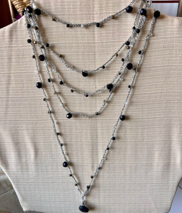 Collar crochet plata-negro