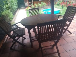 Mesa jardín teka - 4 sillas con cojines