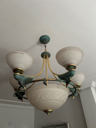 Lámpara vintage 5 luces - dorada y verde