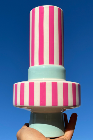 Vaso Ceramica Righe Rosa&Menta