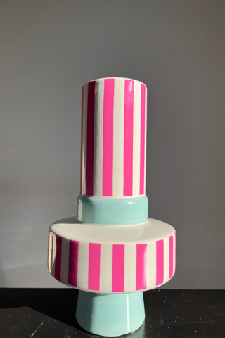 Vaso Ceramica Righe Rosa&Menta