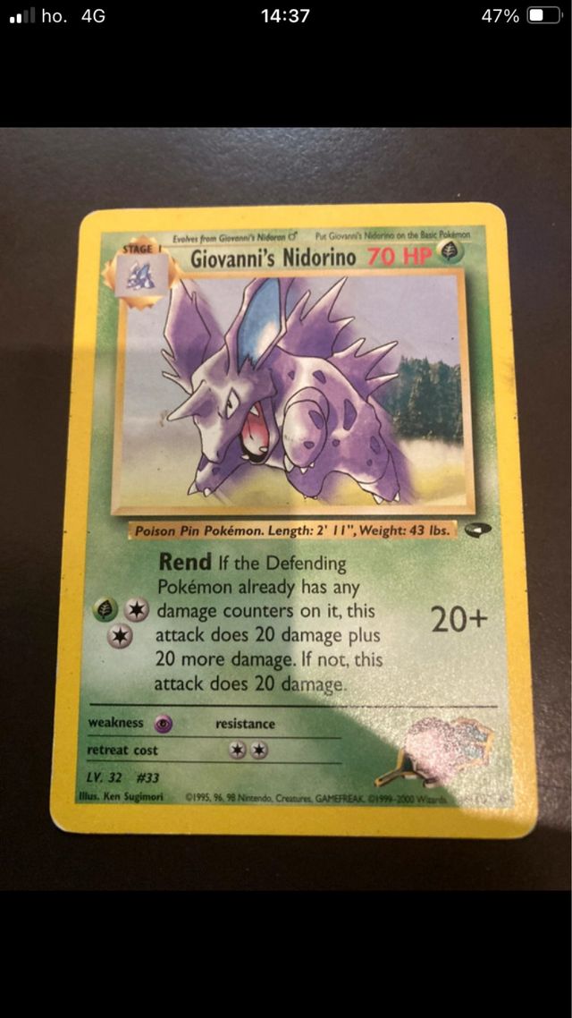 Carta . Pokémon . Giovanni's Nidorino . 045/132