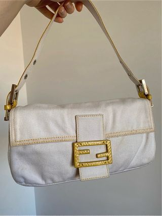 Fendi Baguette Vintage in Jeans e Pitone Bianco 