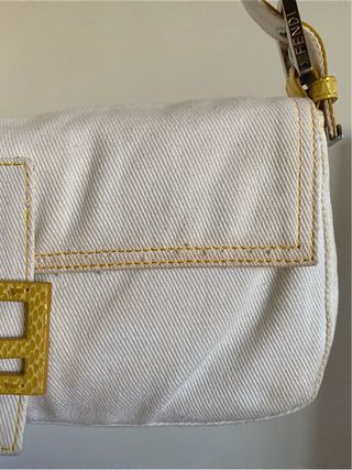 Fendi Baguette Vintage in Jeans e Pitone Bianco 