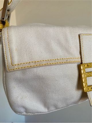 Fendi Baguette Vintage in Jeans e Pitone Bianco 