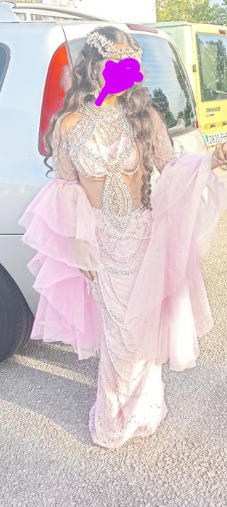 Vestido novia rosa pedreria