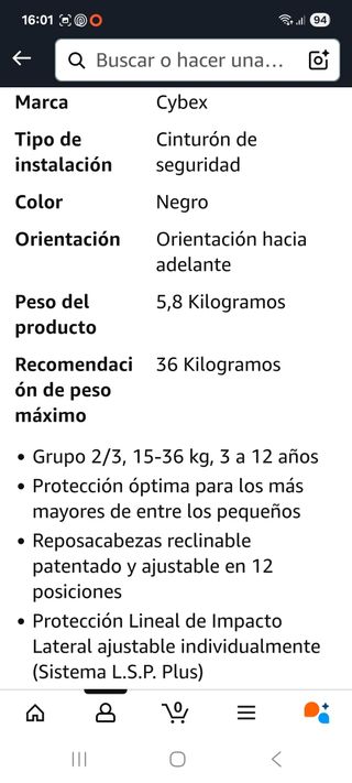 Silla coche Cybex grupo 2/3