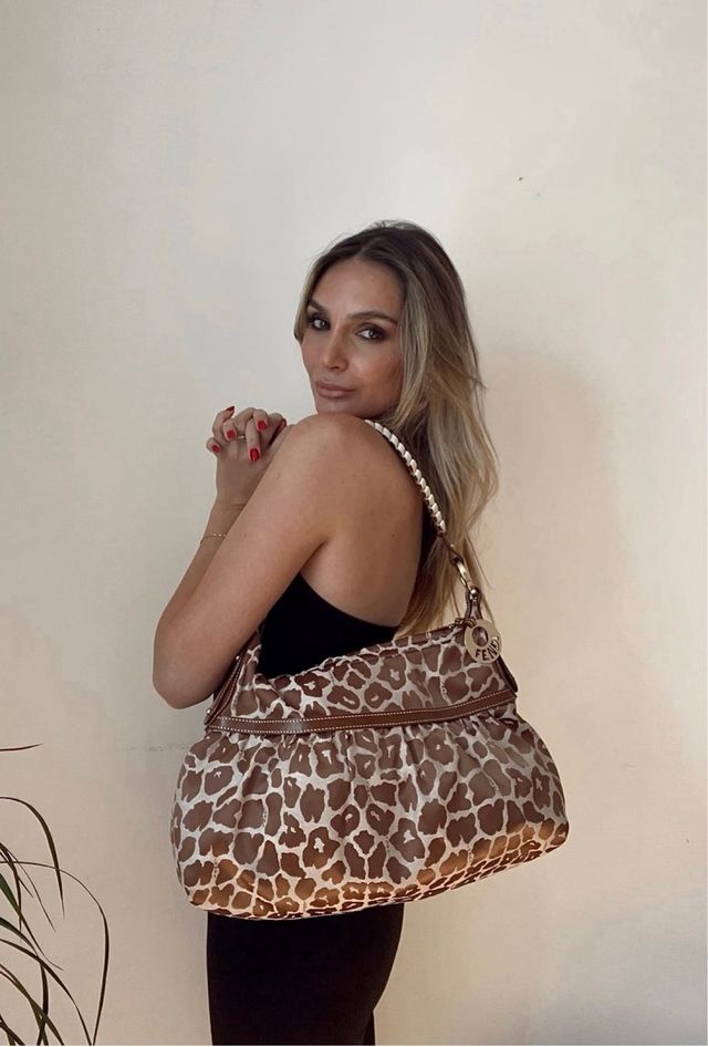 Borsa Chef Fendi in tessuto leopardato marrone