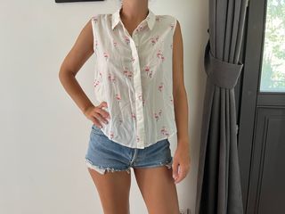 Camisa Mango Flamingos - Blanca