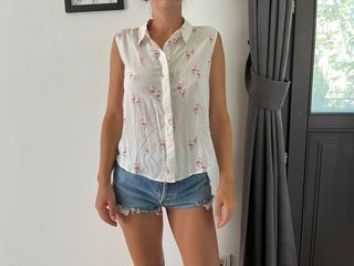 Camisa Mango Flamingos - Blanca